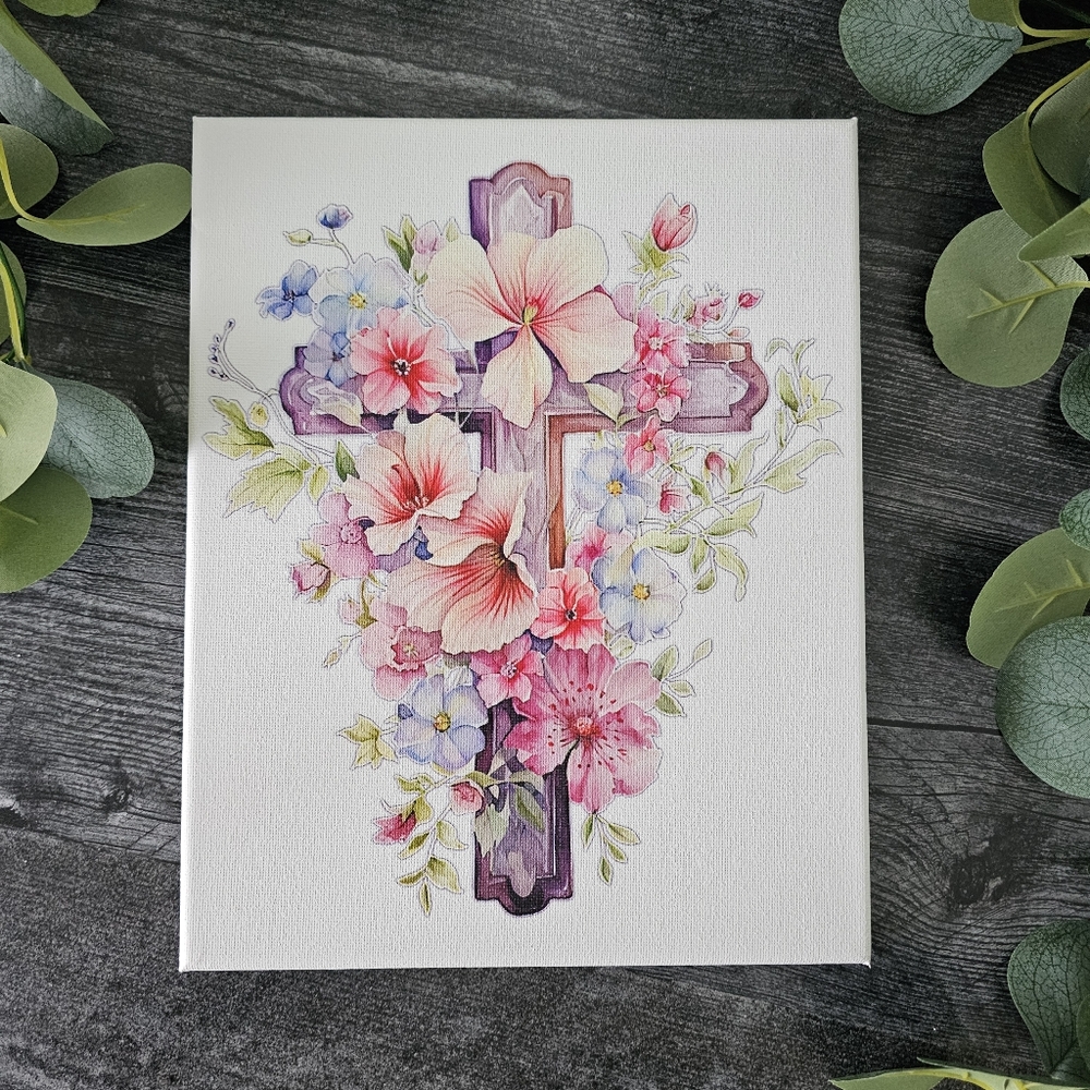 Floral Cross Canvas Art